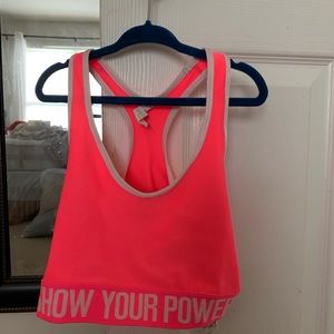 Neon pink under armour sports bra